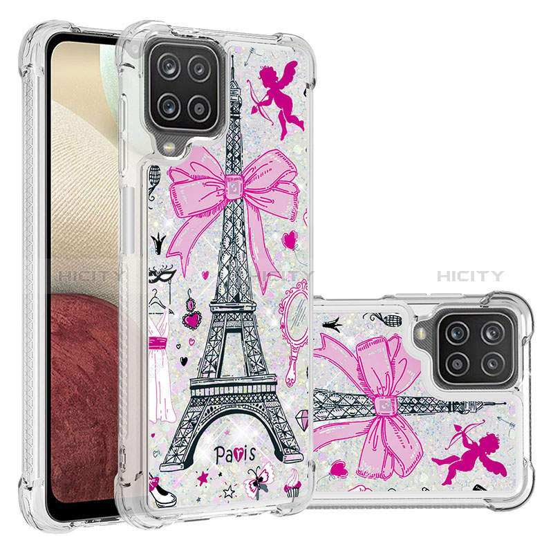 Coque Silicone Housse Etui Gel Bling-Bling S03 pour Samsung Galaxy F12 Rose Plus