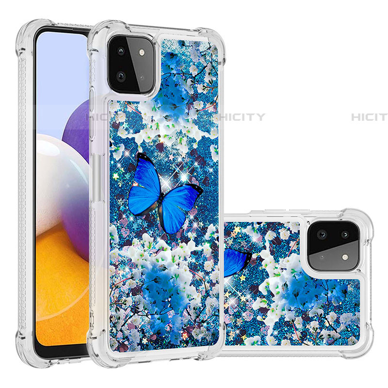 Coque Silicone Housse Etui Gel Bling-Bling S03 pour Samsung Galaxy F42 5G Bleu Plus