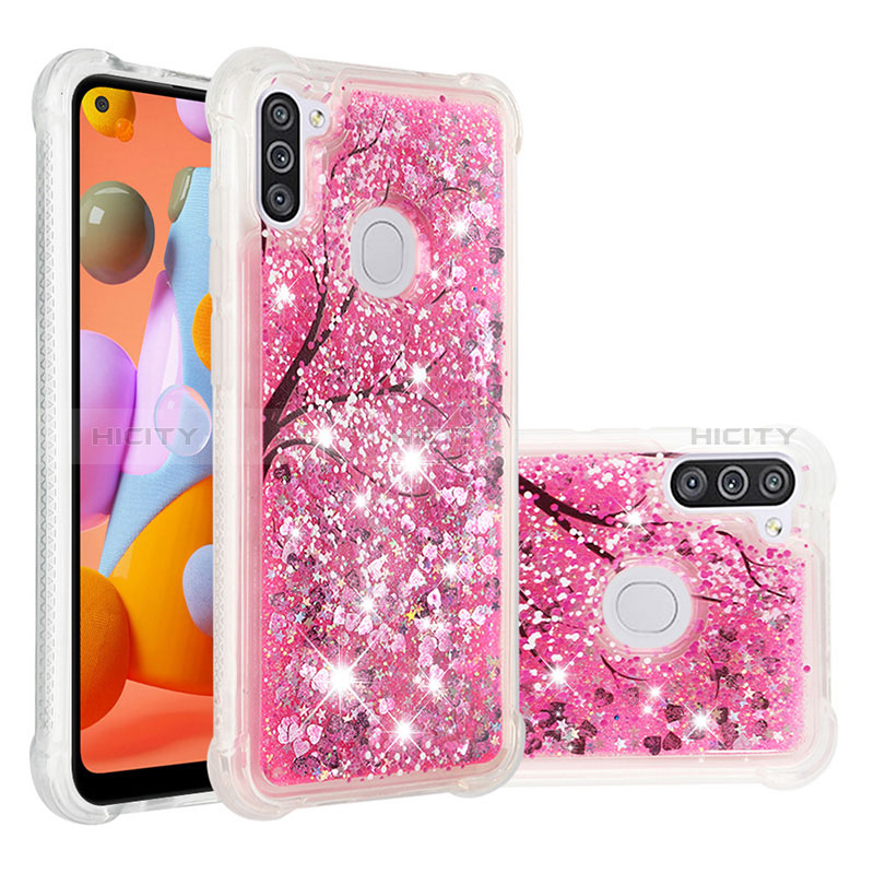 Coque Silicone Housse Etui Gel Bling-Bling S03 pour Samsung Galaxy M11 Rose Rouge Plus