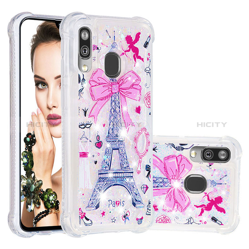 Coque Silicone Housse Etui Gel Bling-Bling S04 pour Samsung Galaxy A40 Rose Plus