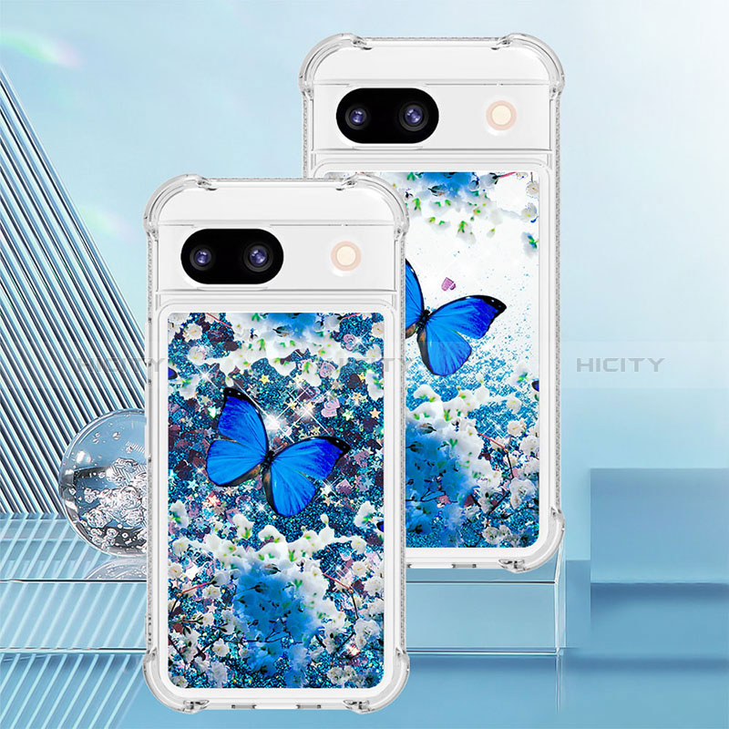 Coque Silicone Housse Etui Gel Bling-Bling YB1 pour Google Pixel 8a 5G Bleu Plus