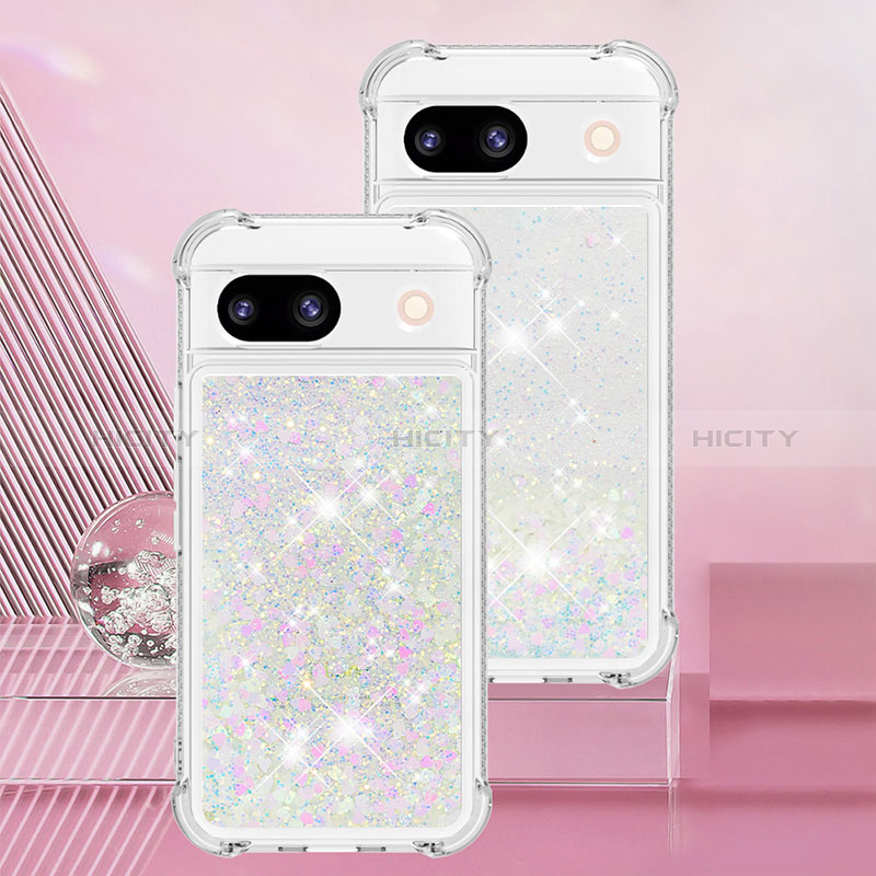 Coque Silicone Housse Etui Gel Bling-Bling YB3 pour Google Pixel 8a 5G Argent Plus