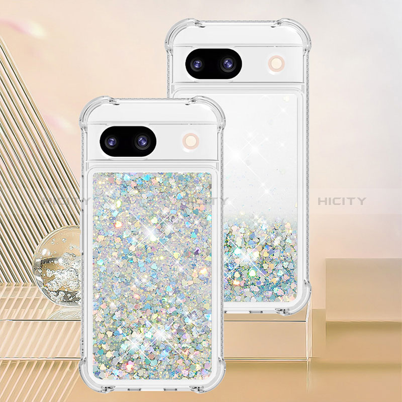 Coque Silicone Housse Etui Gel Bling-Bling YB3 pour Google Pixel 8a 5G Bleu Clair Plus