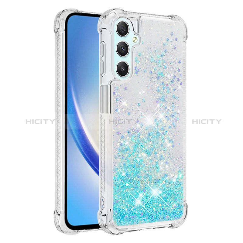 Coque Silicone Housse Etui Gel Bling-Bling YB3 pour Samsung Galaxy A24 4G Bleu Ciel Plus