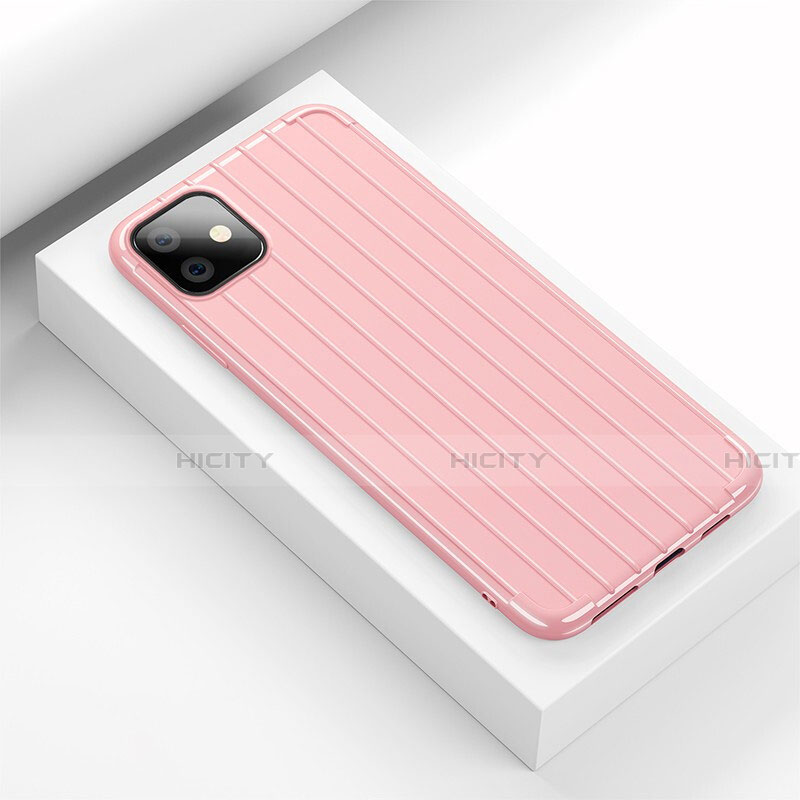 Coque Silicone Housse Etui Gel Line C01 pour Apple iPhone 11 Rose Plus