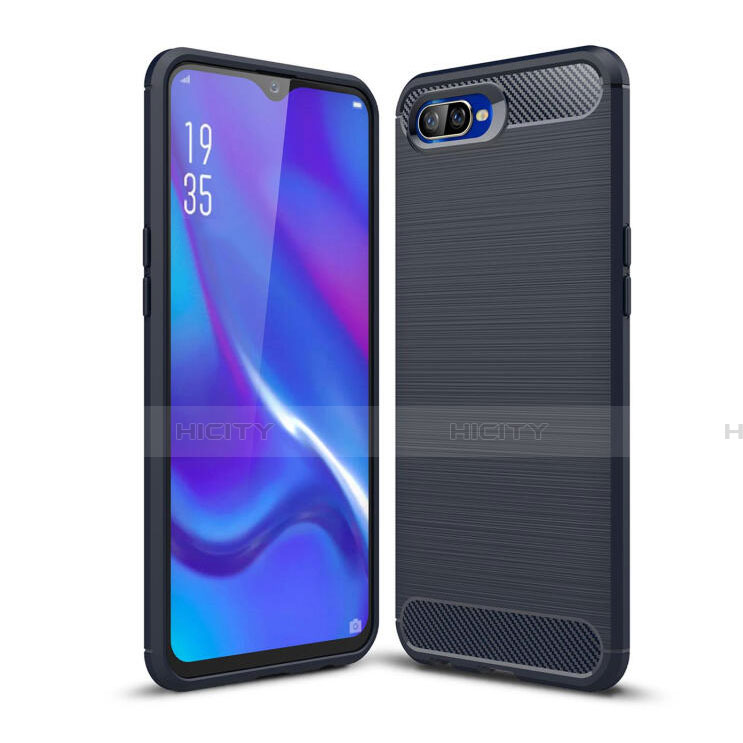 Coque Silicone Housse Etui Gel Line C01 pour Oppo K1 Bleu Plus