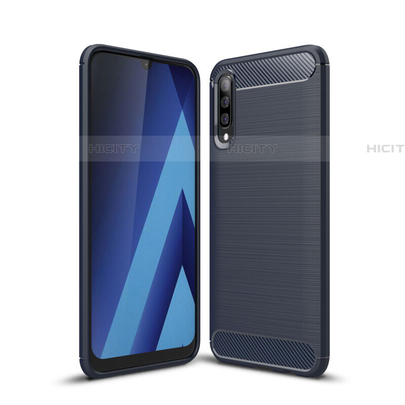 Coque Silicone Housse Etui Gel Line C01 pour Samsung Galaxy A70 Bleu Plus