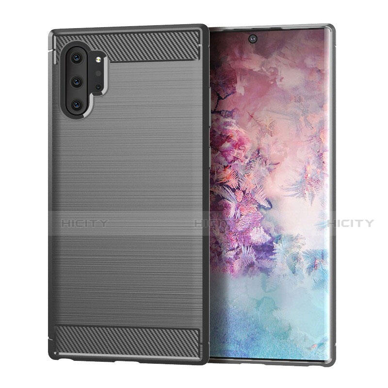 Coque Silicone Housse Etui Gel Line C01 pour Samsung Galaxy Note 10 Plus Gris Plus