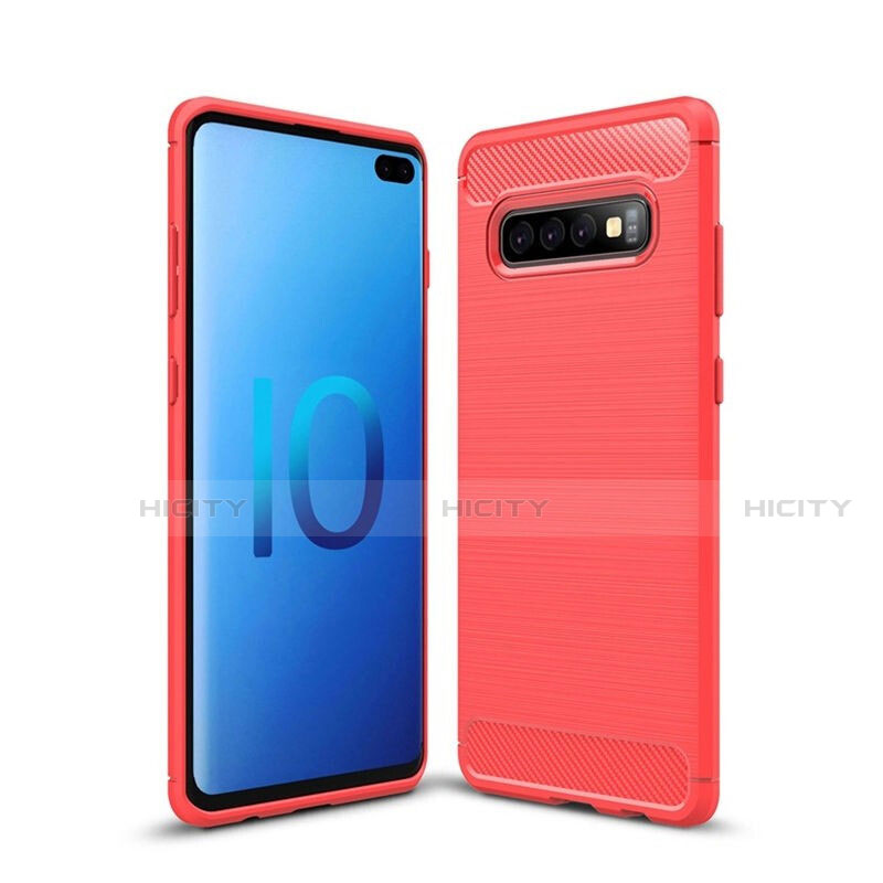 Coque Silicone Housse Etui Gel Line C01 pour Samsung Galaxy S10 Plus Rouge Plus