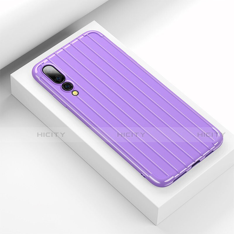 Coque Silicone Housse Etui Gel Line C02 pour Huawei P20 Pro Violet Plus