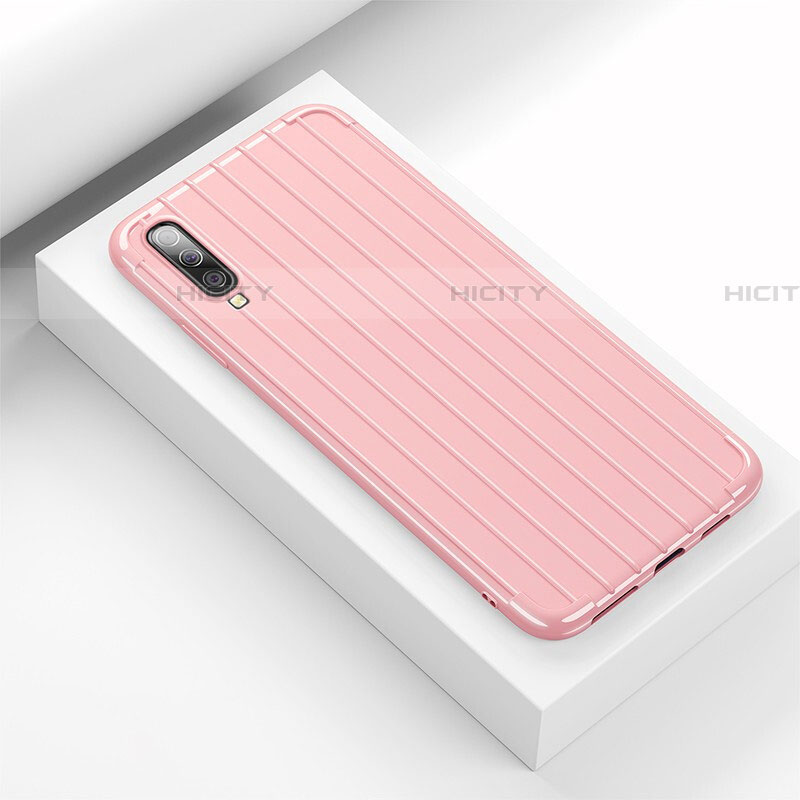 Coque Silicone Housse Etui Gel Line C02 pour Samsung Galaxy A70 Rose Plus