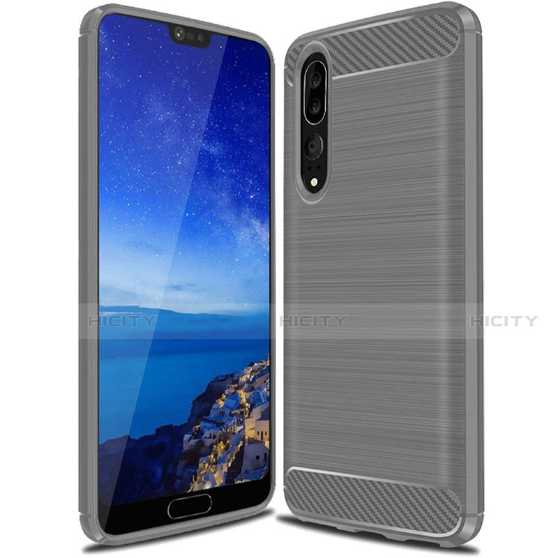 Coque Silicone Housse Etui Gel Line C03 pour Huawei P20 Pro Gris Plus