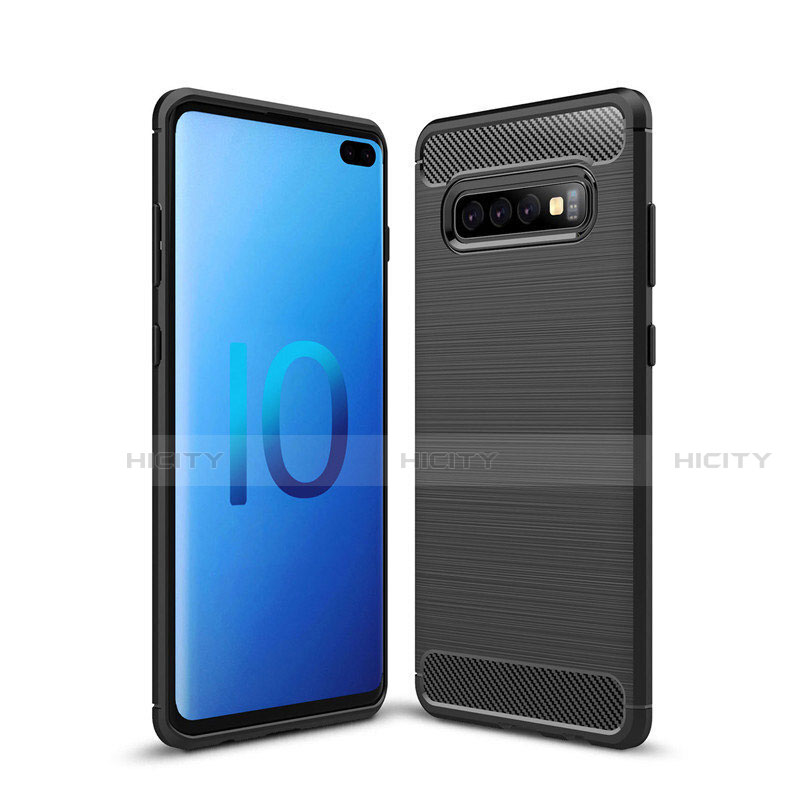 Coque Silicone Housse Etui Gel Line C03 pour Samsung Galaxy S10 Plus Noir Plus