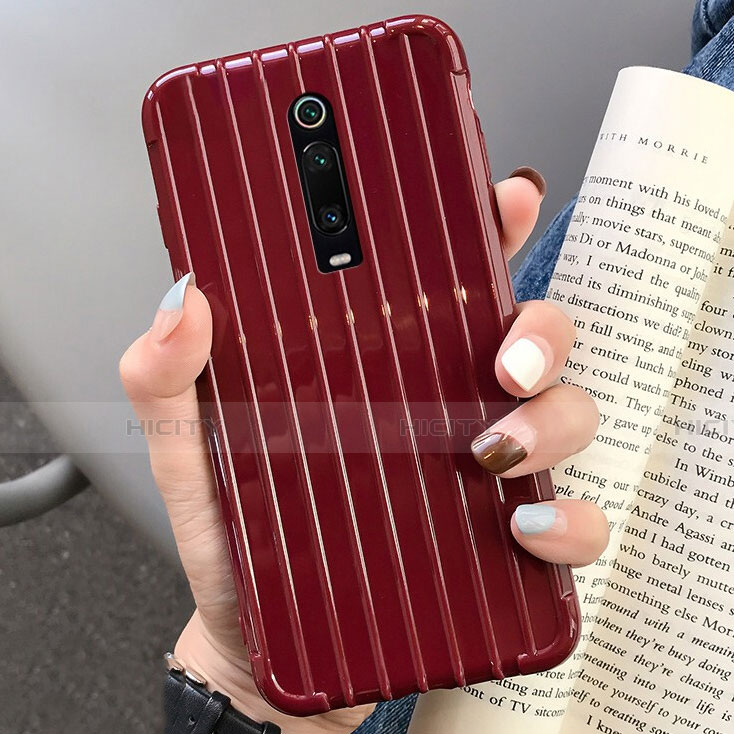 Coque Silicone Housse Etui Gel Line C03 pour Xiaomi Redmi K20 Vin Rouge Plus