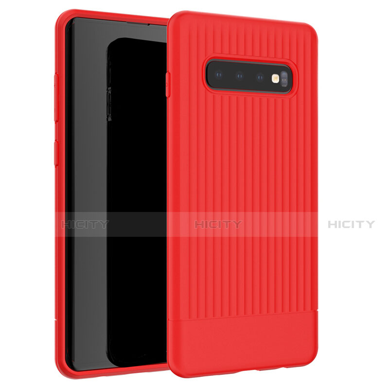 Coque Silicone Housse Etui Gel Line L01 pour Samsung Galaxy S10 Rouge Plus