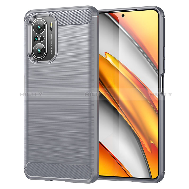 Coque Silicone Housse Etui Gel Line MF1 pour Xiaomi Poco F3 5G Gris Plus