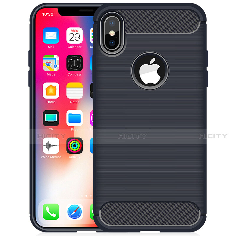 Coque Silicone Housse Etui Gel Line pour Apple iPhone X Bleu Plus