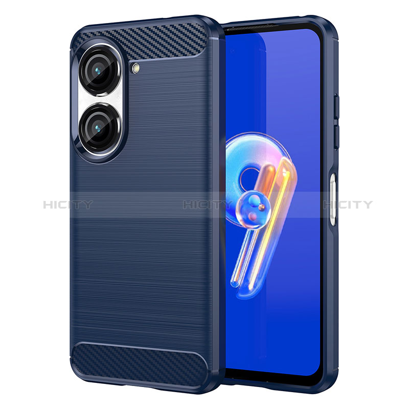 Coque Silicone Housse Etui Gel Line pour Asus Zenfone 9 Bleu Plus