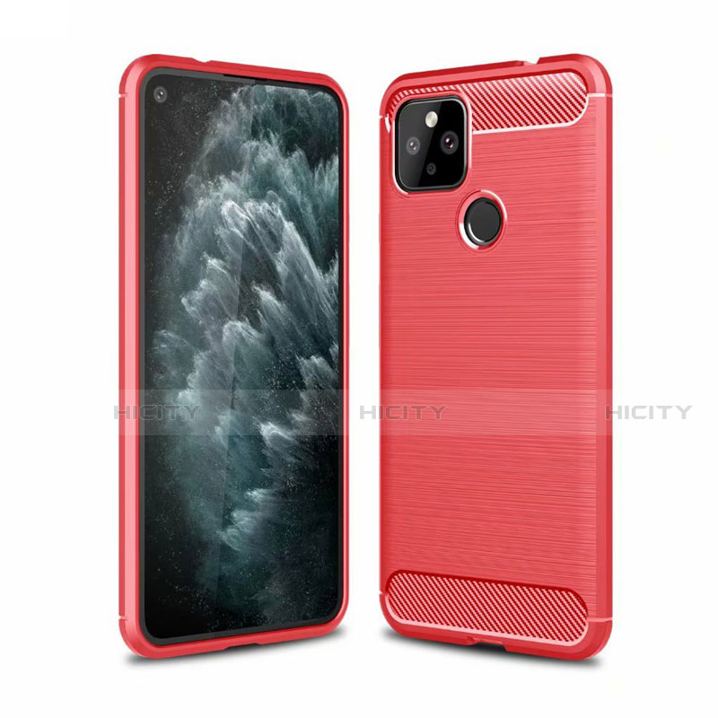 Coque Silicone Housse Etui Gel Line pour Google Pixel 4a 5G Rouge Plus