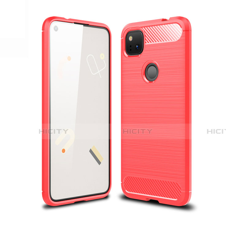 Coque Silicone Housse Etui Gel Line pour Google Pixel 4a Rouge Plus