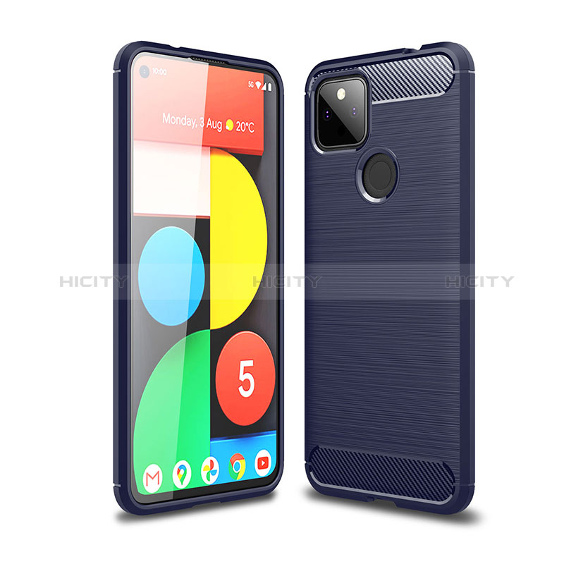 Coque Silicone Housse Etui Gel Line pour Google Pixel 5a 5G Bleu Plus