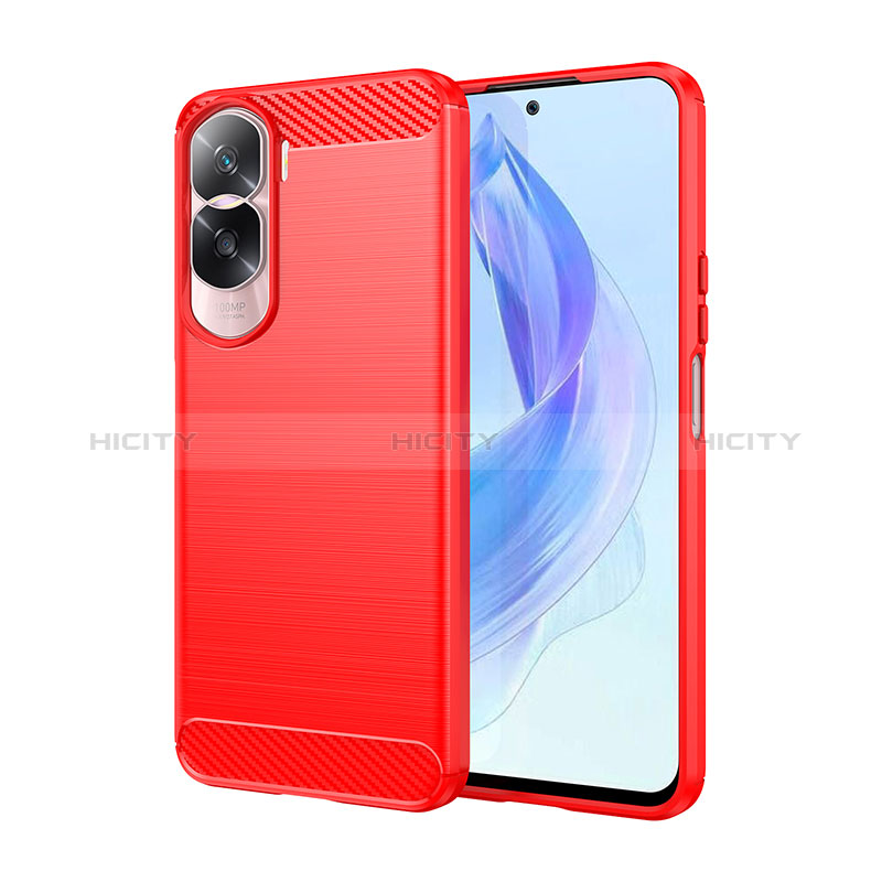 Coque Silicone Housse Etui Gel Line pour Huawei Honor 90 Lite 5G Rouge Plus