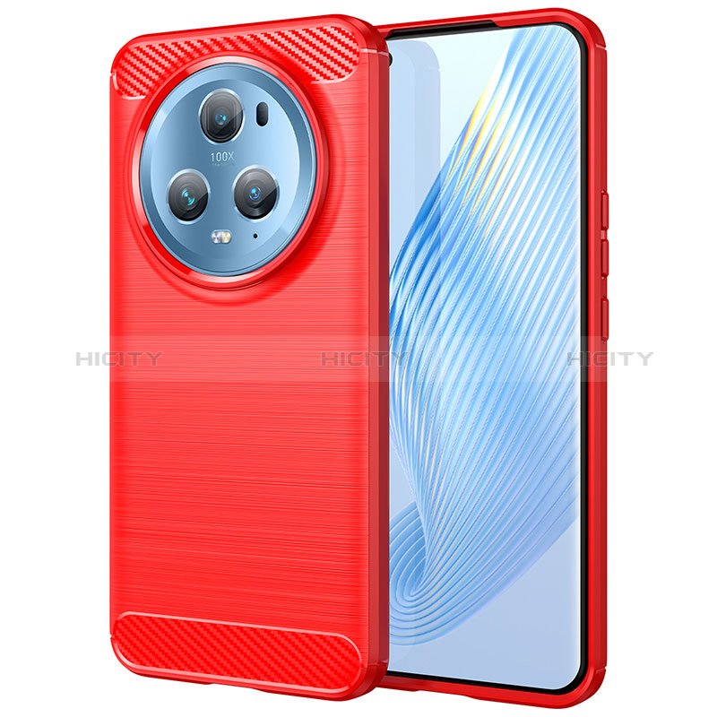 Coque Silicone Housse Etui Gel Line pour Huawei Honor Magic5 Pro 5G Rouge Plus