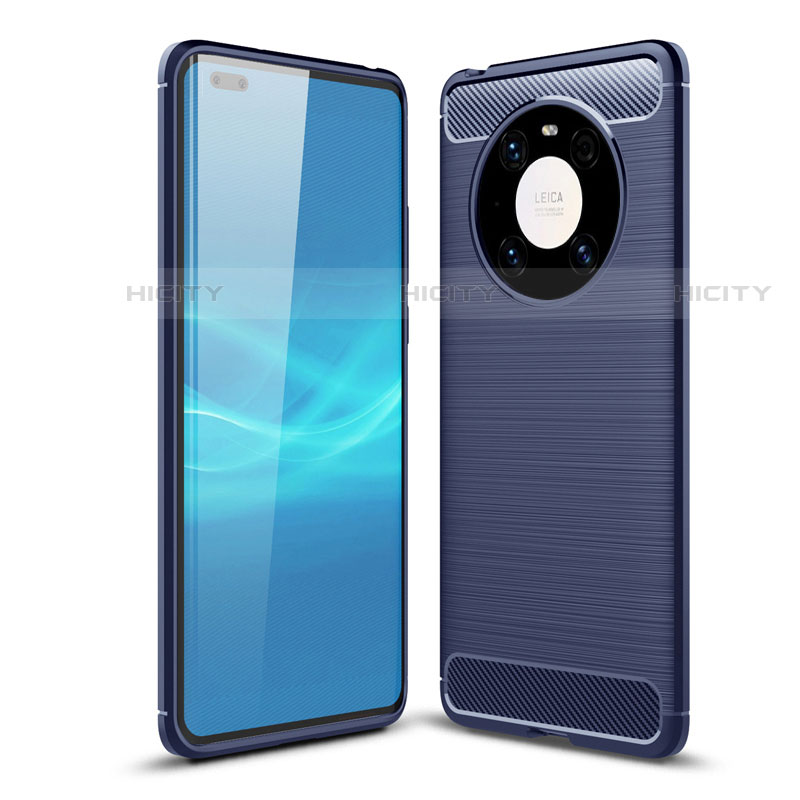 Coque Silicone Housse Etui Gel Line pour Huawei Mate 40 Pro Bleu Plus