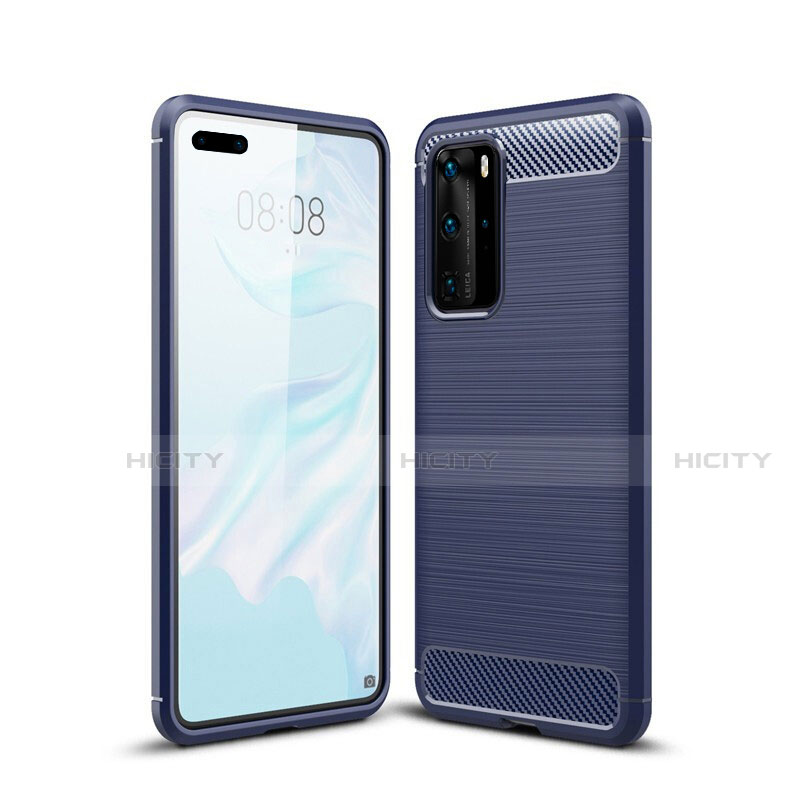 Coque Silicone Housse Etui Gel Line pour Huawei P40 Pro Bleu Plus