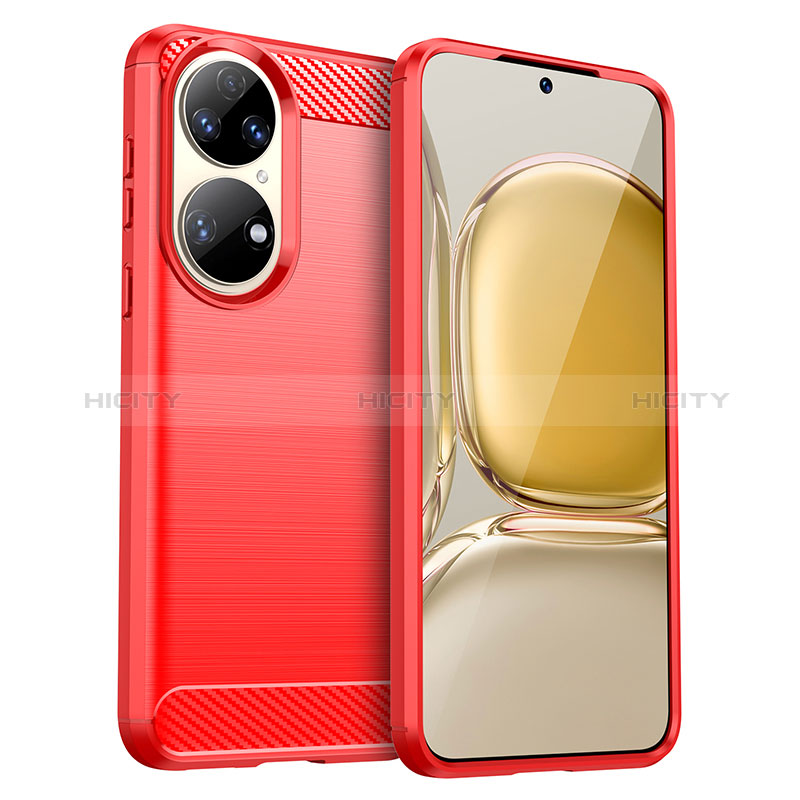 Coque Silicone Housse Etui Gel Line pour Huawei P50 Pro Rouge Plus