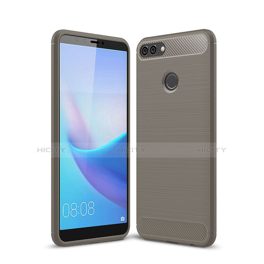 Coque Silicone Housse Etui Gel Line pour Huawei Y9 (2018) Gris Plus