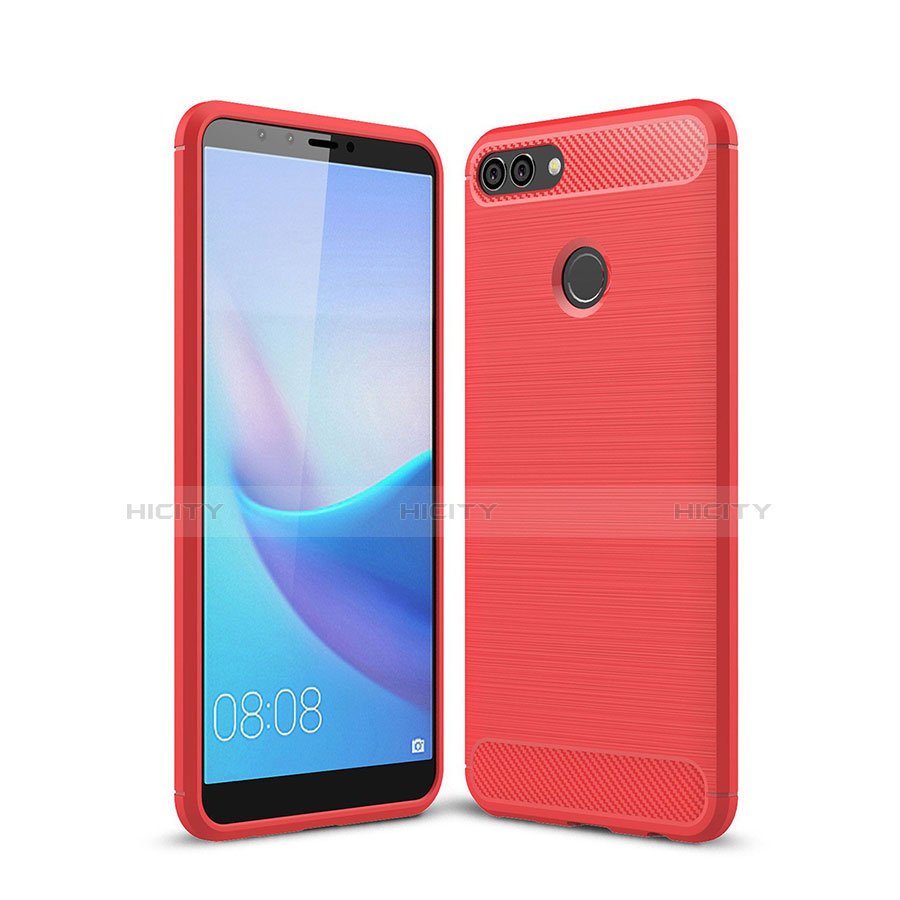 Coque Silicone Housse Etui Gel Line pour Huawei Y9 (2018) Rouge Plus