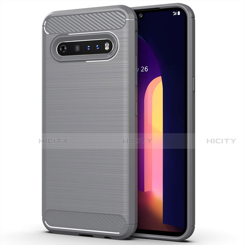 Coque Silicone Housse Etui Gel Line pour LG V60 ThinQ 5G Gris Plus