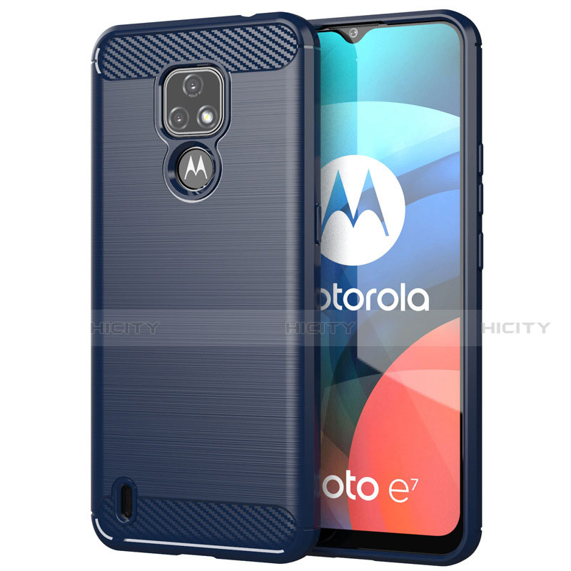 Coque Silicone Housse Etui Gel Line pour Motorola Moto E7 (2020) Bleu Plus