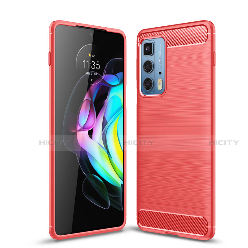 Coque Silicone Housse Etui Gel Line pour Motorola Moto Edge 20 Pro 5G Rouge Plus