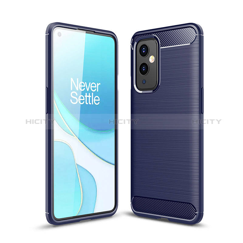 Coque Silicone Housse Etui Gel Line pour OnePlus 9 5G Bleu Plus