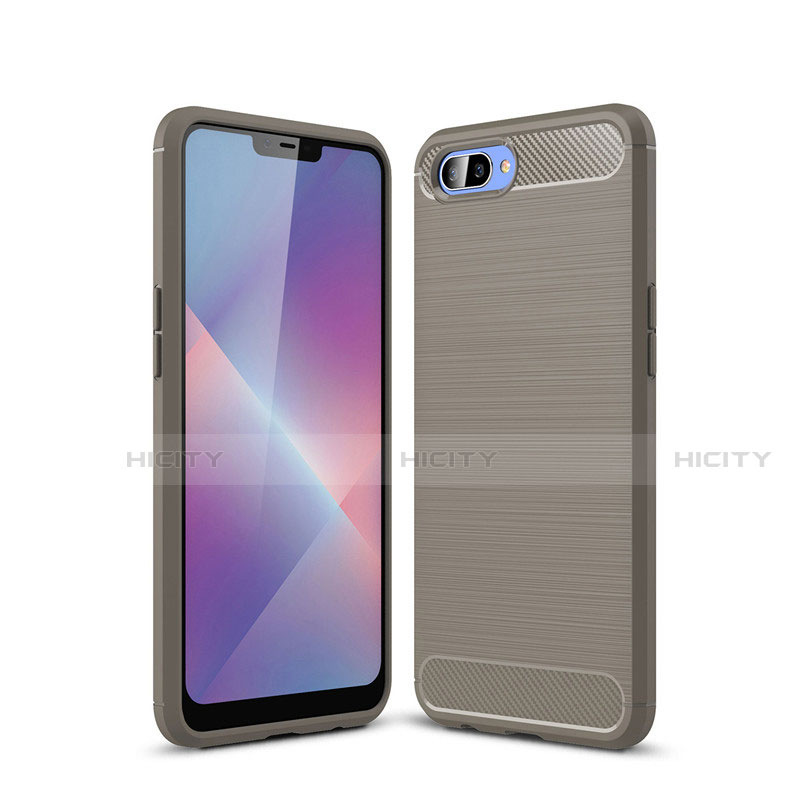 Coque Silicone Housse Etui Gel Line pour Oppo A12e Gris Plus