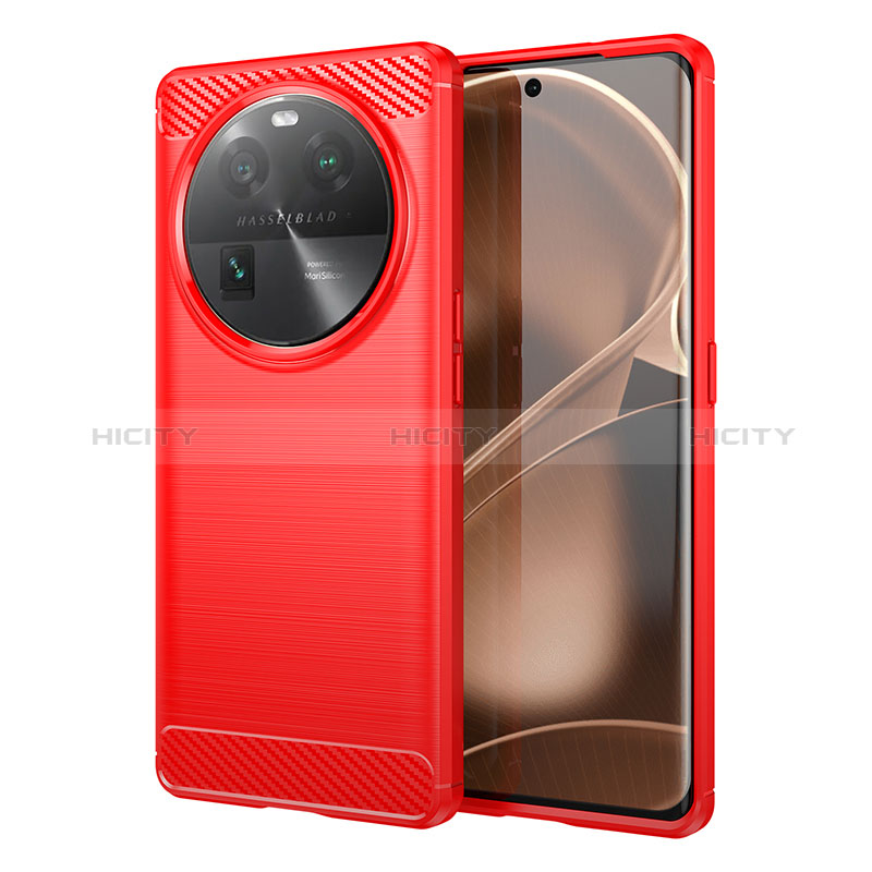 Coque Silicone Housse Etui Gel Line pour Oppo Find X6 5G Rouge Plus