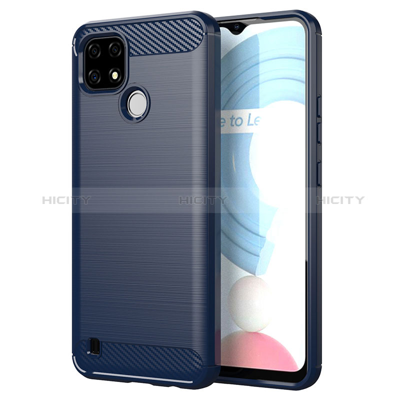 Coque Silicone Housse Etui Gel Line pour Realme C21 Bleu Plus