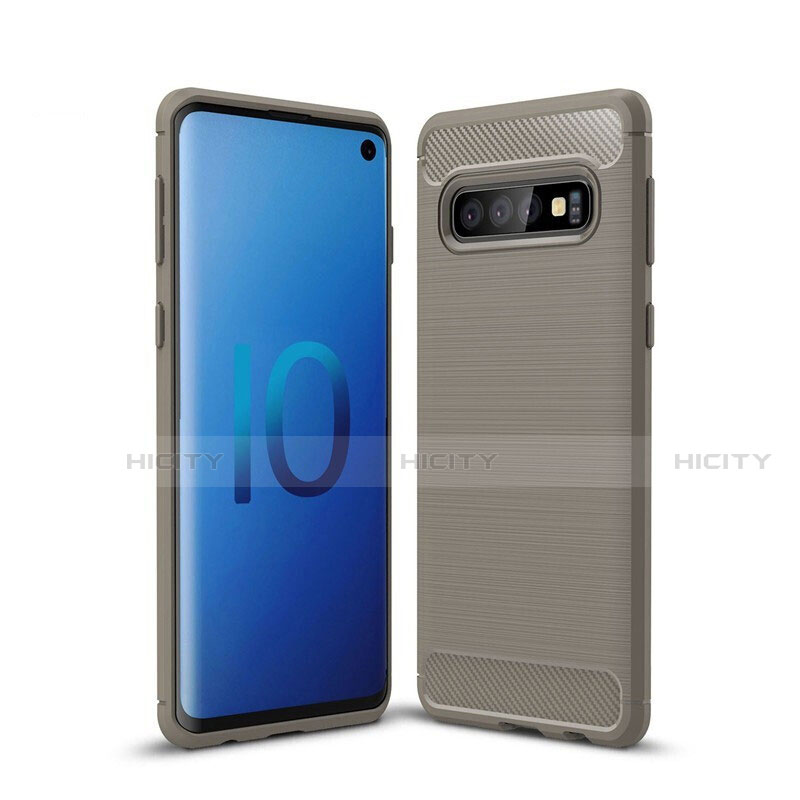 Coque Silicone Housse Etui Gel Line pour Samsung Galaxy S10 Gris Plus