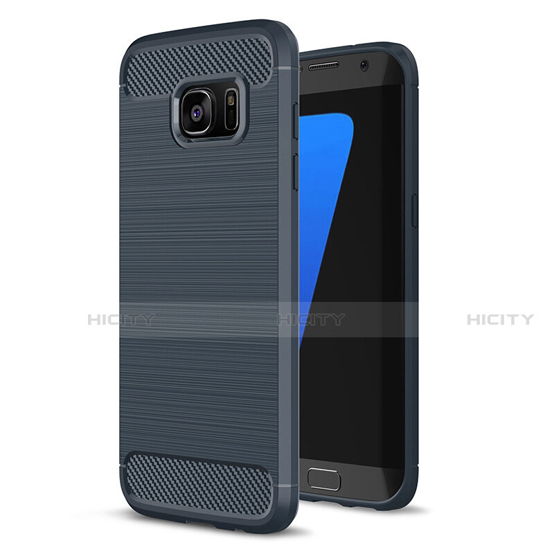 Coque Silicone Housse Etui Gel Line pour Samsung Galaxy S7 Edge G935F Bleu Plus