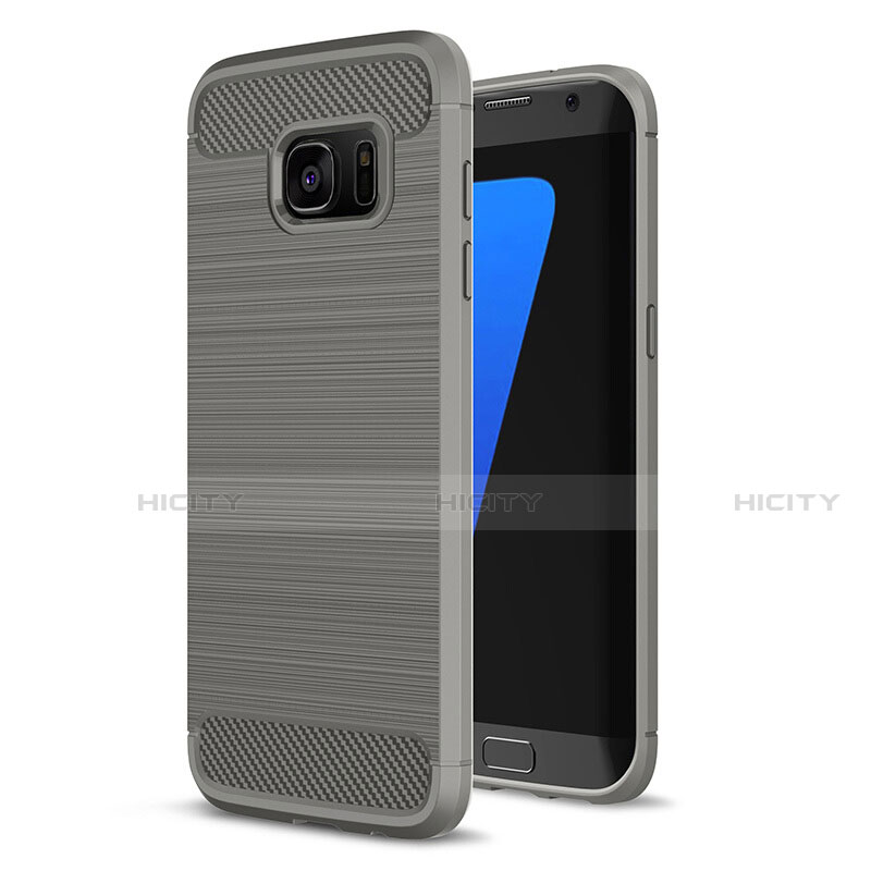 Coque Silicone Housse Etui Gel Line pour Samsung Galaxy S7 Edge G935F Gris Plus