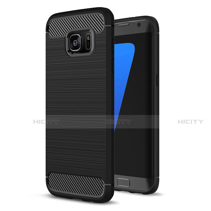 Coque Silicone Housse Etui Gel Line pour Samsung Galaxy S7 Edge G935F Noir Plus