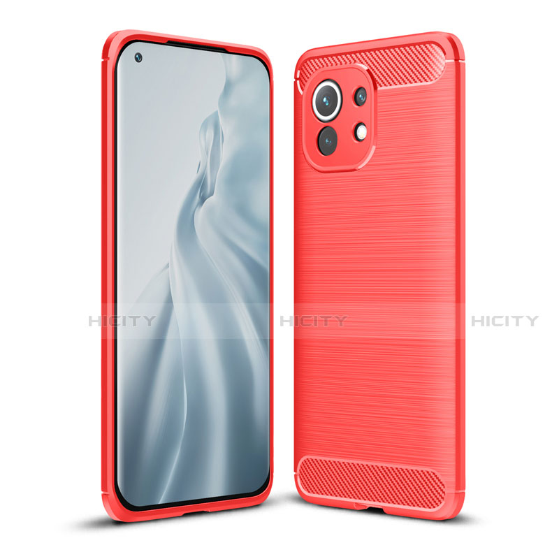 Coque Silicone Housse Etui Gel Line pour Xiaomi Mi 11 Lite 5G NE Rouge Plus