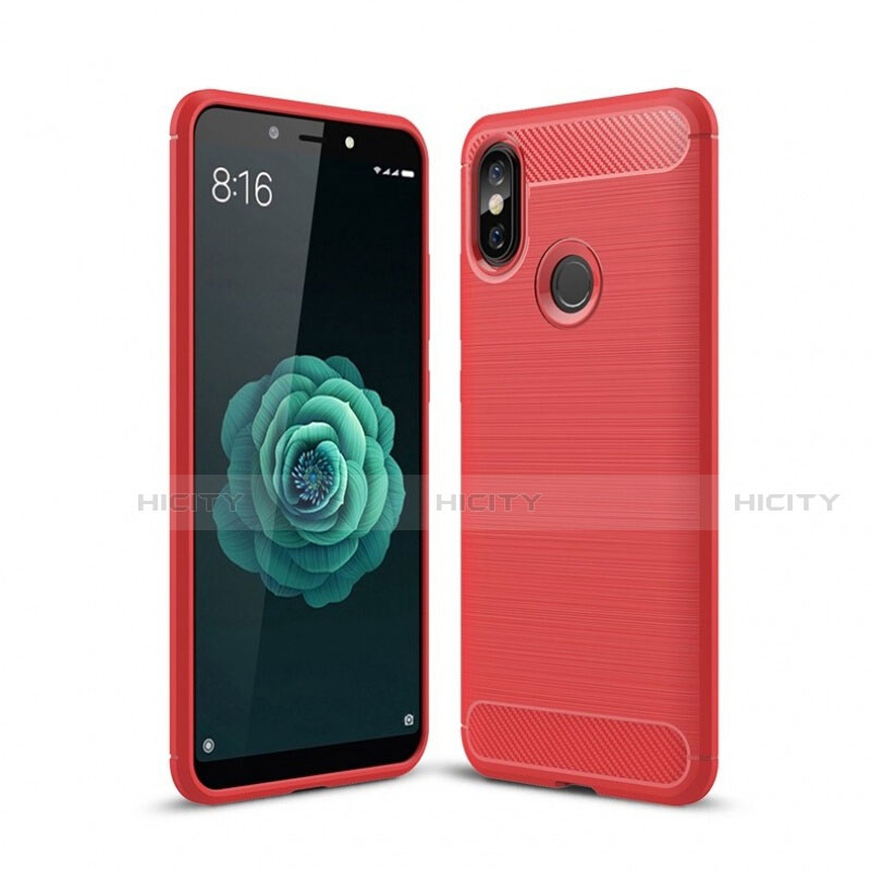 Coque Silicone Housse Etui Gel Line pour Xiaomi Mi 6X Rouge Plus