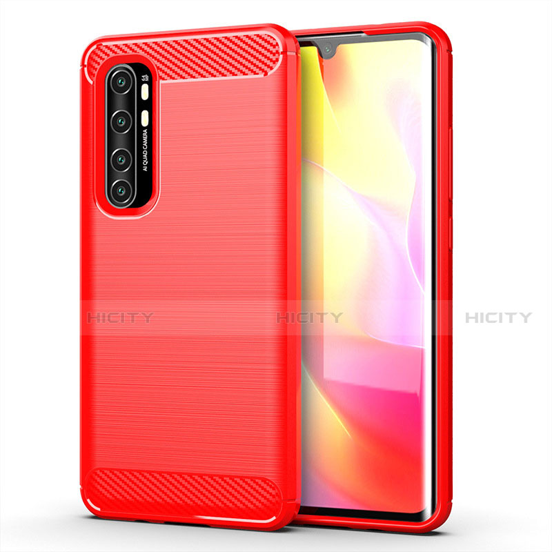 Coque Silicone Housse Etui Gel Line pour Xiaomi Mi Note 10 Lite Rouge Plus