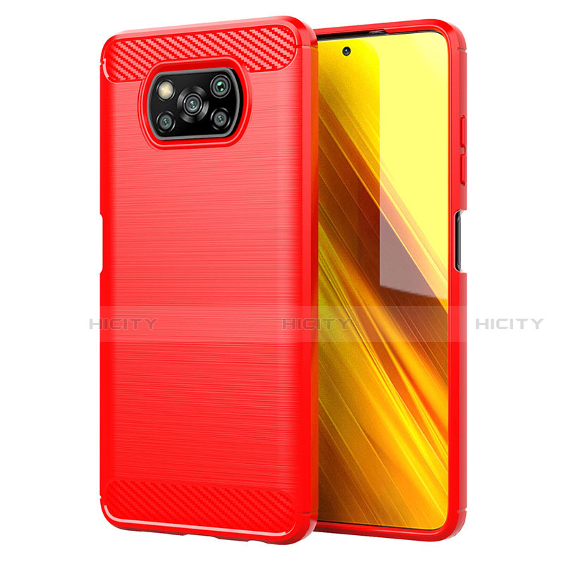 Coque Silicone Housse Etui Gel Line pour Xiaomi Poco X3 NFC Rouge Plus