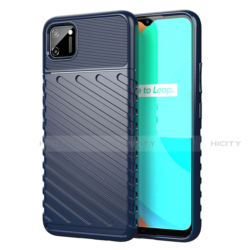 Coque Silicone Housse Etui Gel Line S01 pour Realme C11 Bleu Plus