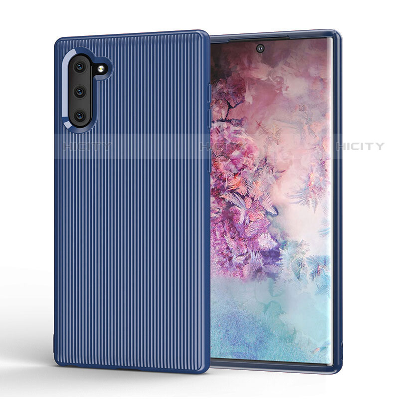 Coque Silicone Housse Etui Gel Line S01 pour Samsung Galaxy Note 10 Bleu Plus