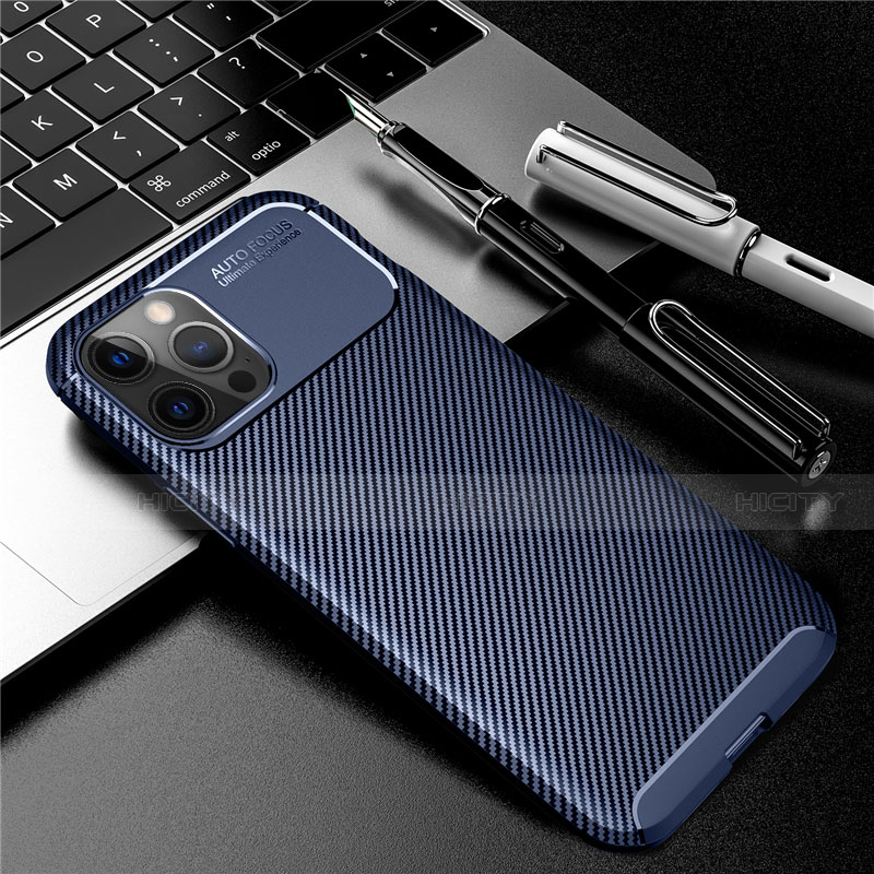 Coque Silicone Housse Etui Gel Serge pour Apple iPhone 12 Pro Max Bleu Plus